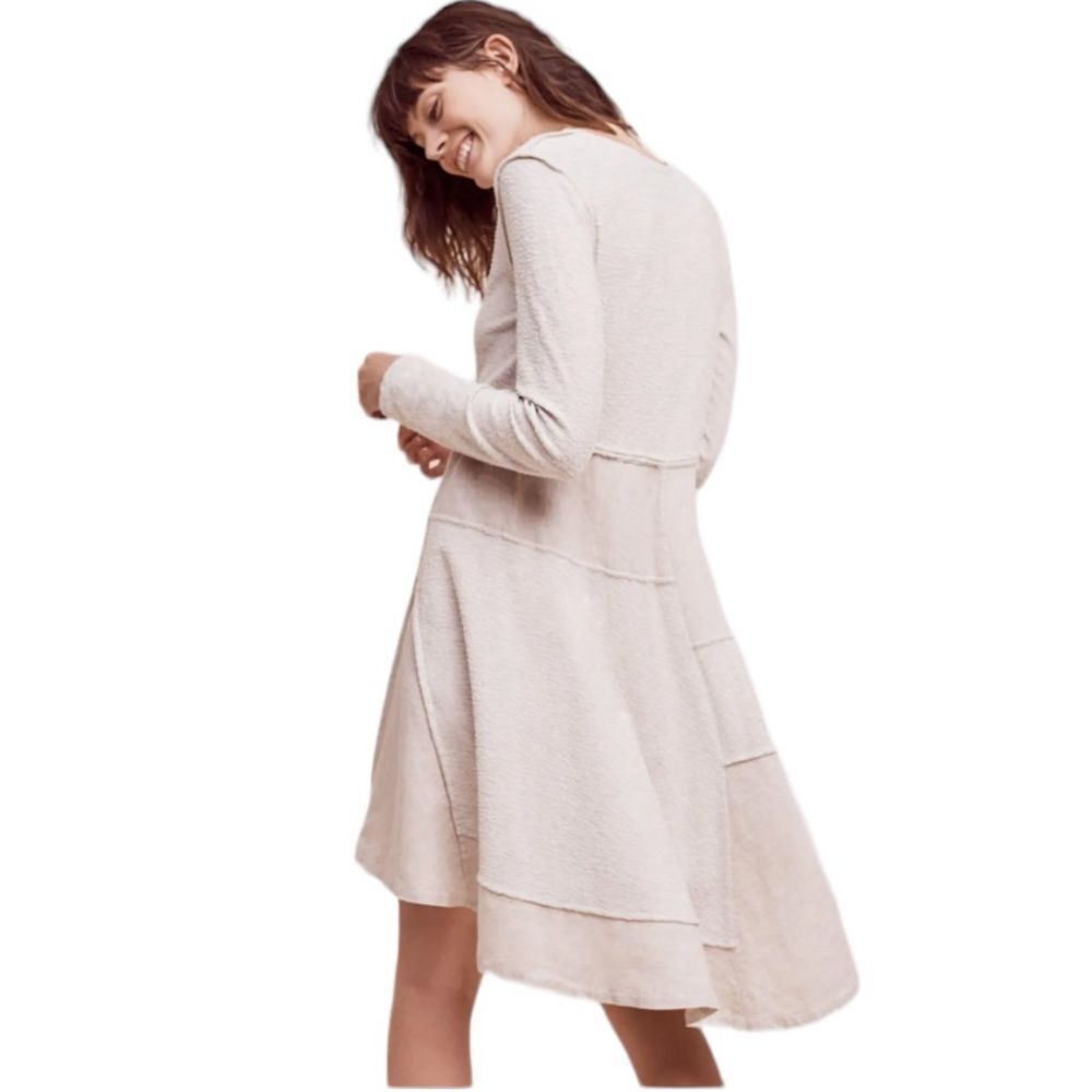 Anthropologie Maeve Northward Longsleeve Oatmeal Cotton Dress Size Medium - Picture 2 of 12